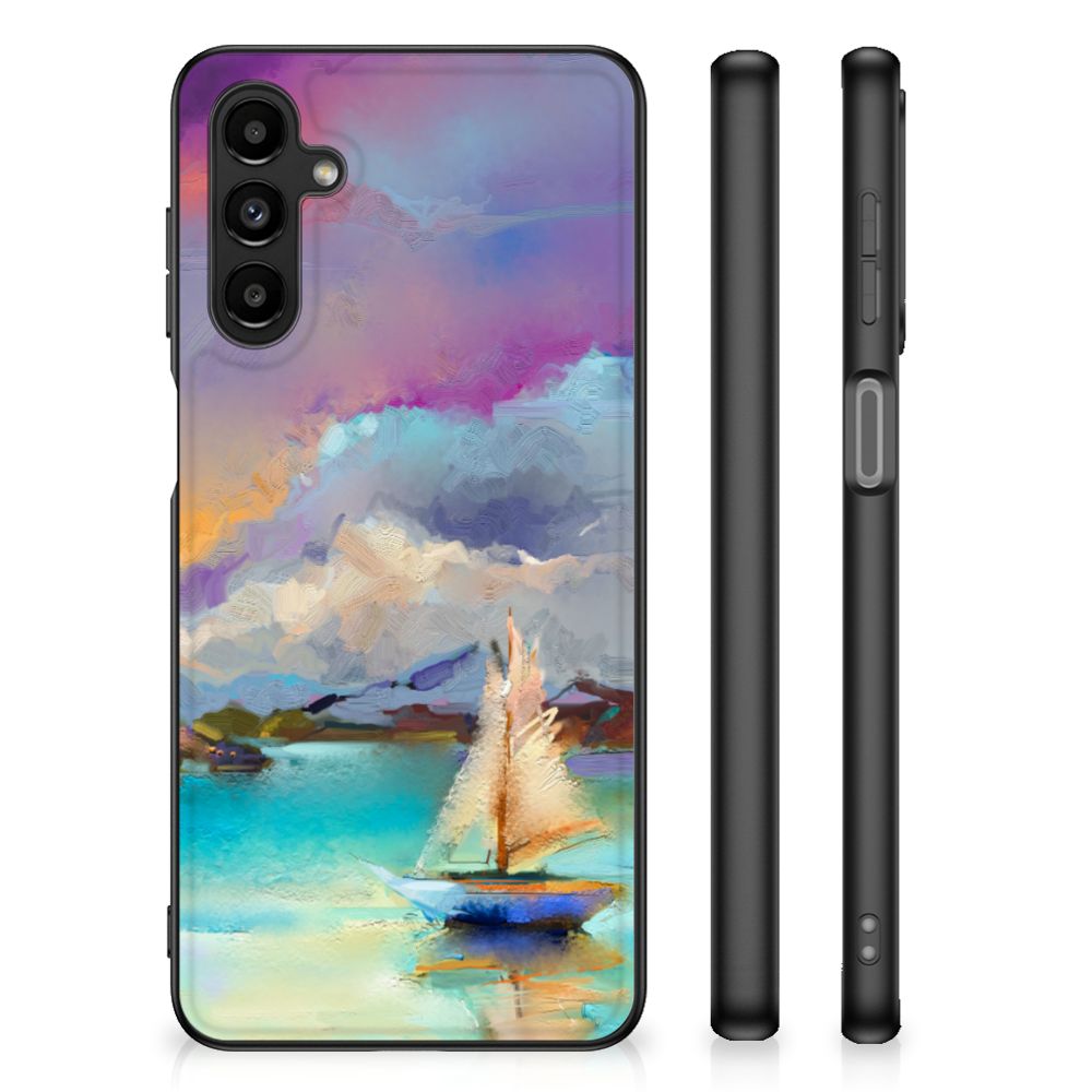 Kleurrijke Telefoonhoesje Samsung Galaxy A14 5G Boat met watercoloring van een zeilschip op zee.