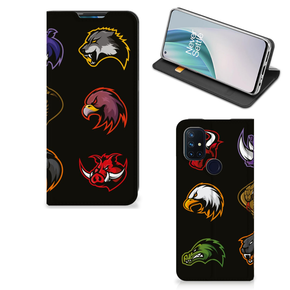 OnePlus Nord N10 5G Magnet Case Cartoon with colorful animal designs on a black background.