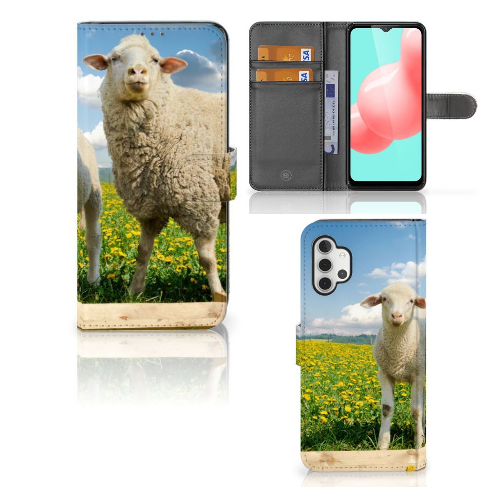 Samsung Galaxy A32 5G Telefoonhoesje met Pasjes Schaap en Lammetje