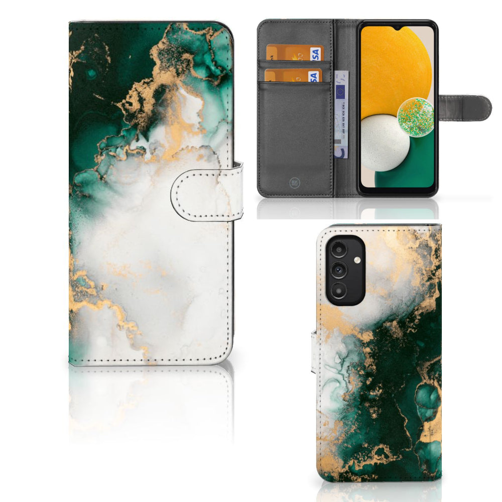 Bookcase voor Samsung Galaxy A14 4G Marmer Groen met ruimte voor pasjes en sluitlipje