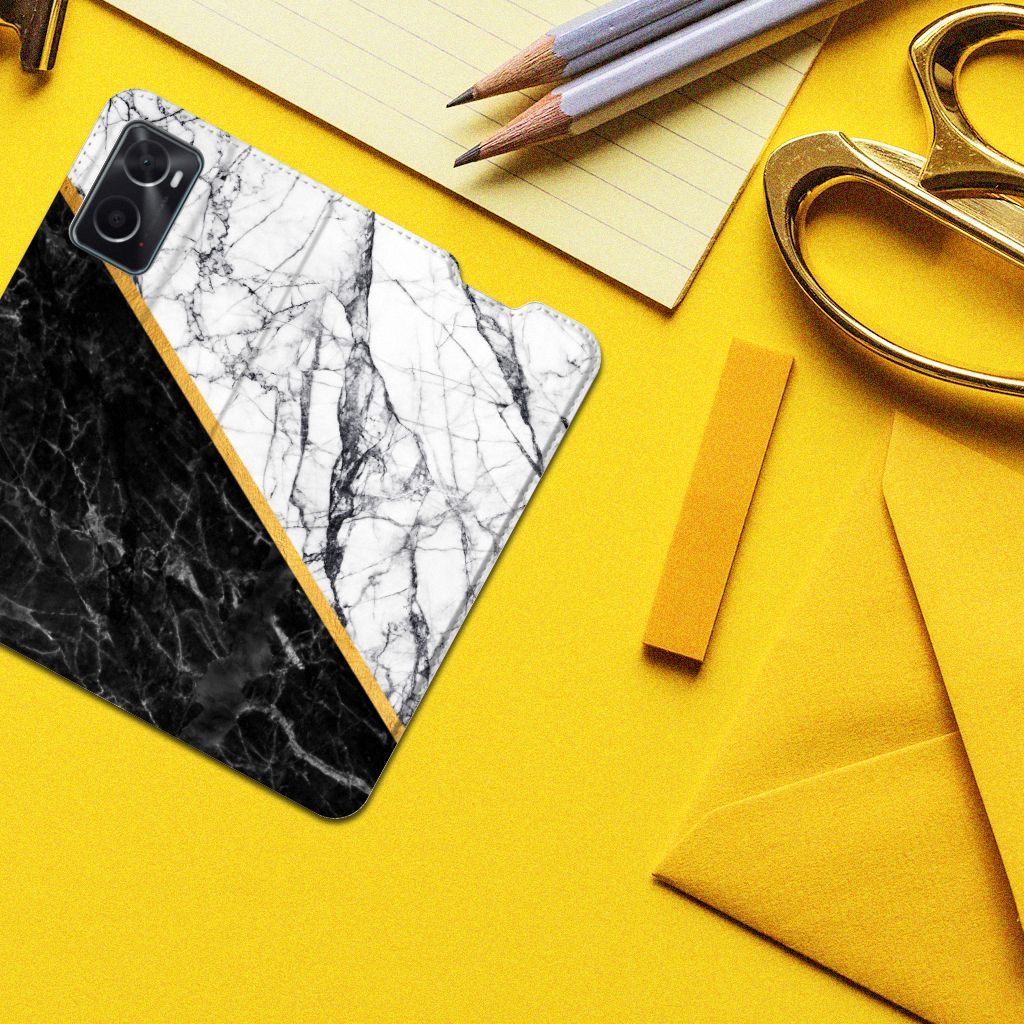 OPPO A96 | A76 Standcase Marmer Wit Zwart - Origineel Cadeau Man - B2C Telecom