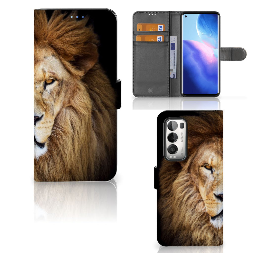 OPPO Find X3 Neo 5G Telefoonhoesje met Pasjes Leeuw