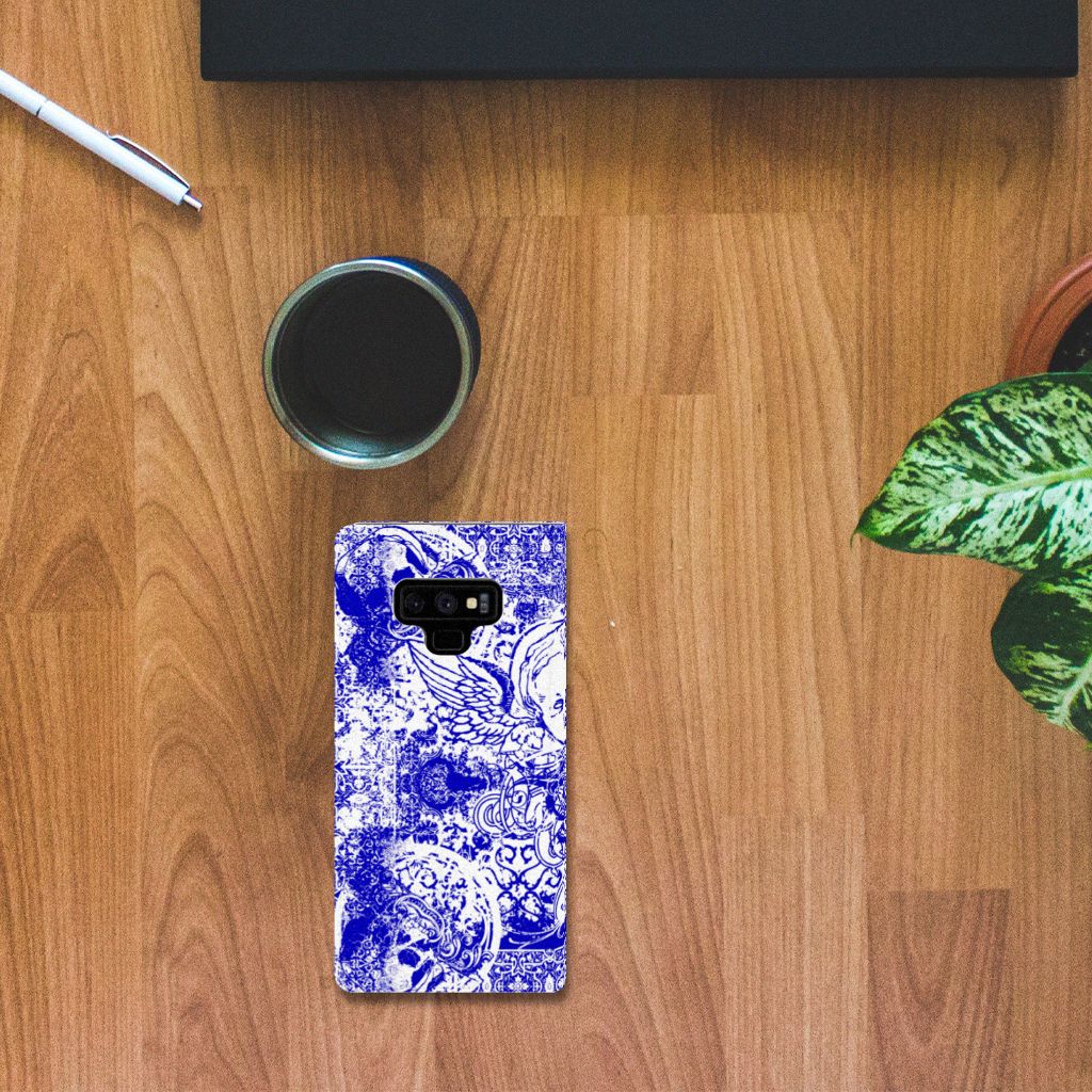 Mobiel BookCase Samsung Galaxy Note 9 Angel Skull Blauw