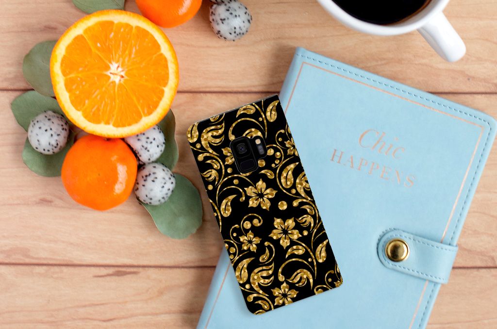 Samsung Galaxy S9 Smart Cover Gouden Bloemen