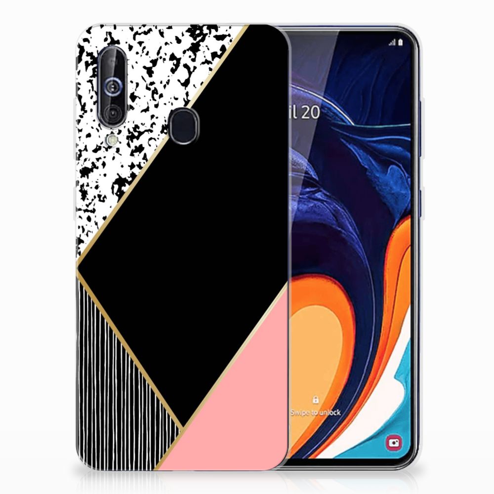 Samsung Galaxy A60 TPU Hoesje Zwart Roze Vormen
