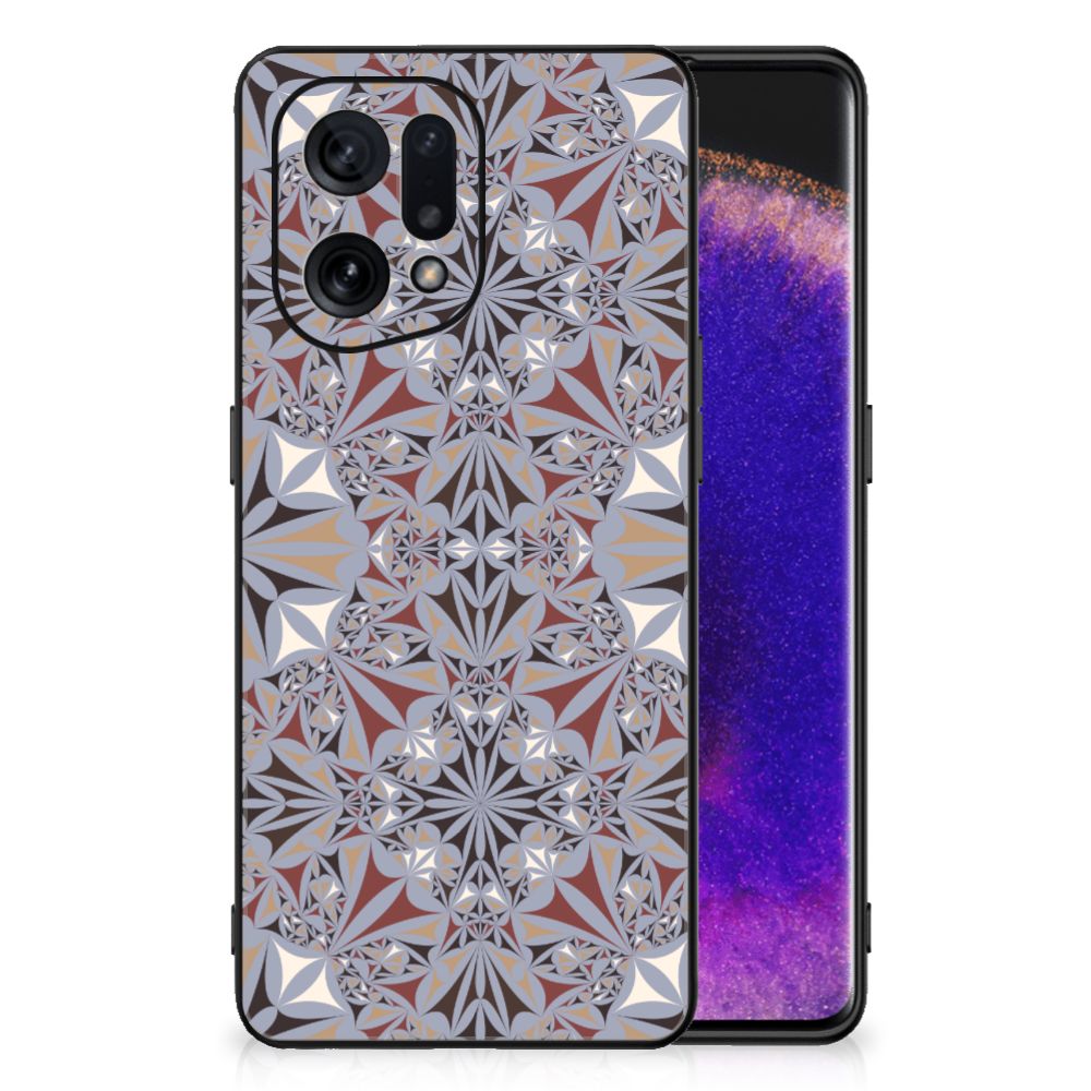 OPPO Find X5 Marmeren Print Telefoonhoesje Flower Tiles