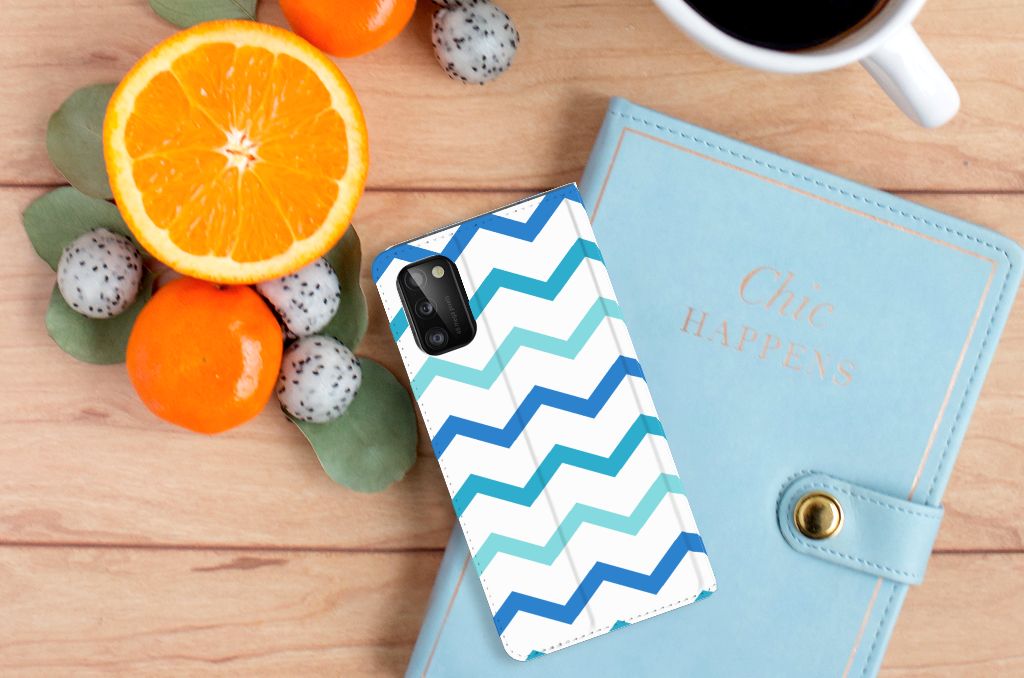 Samsung Galaxy A41 Hoesje met Magneet Zigzag Blauw - B2C Telecom
