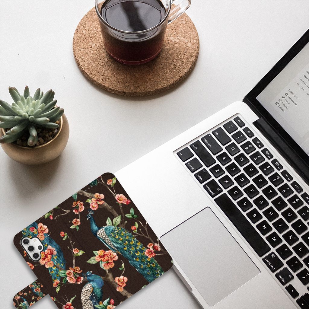 Samsung Galaxy A32 5G Telefoonhoesje met Pasjes Pauw met Bloemen
