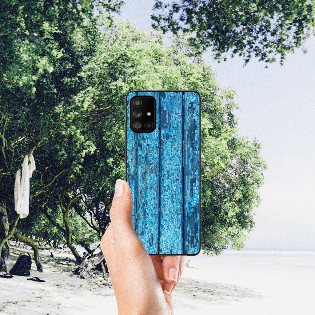 Samsung Galaxy A71 Houten Print Telefoonhoesje Wood Blue B2C Telecom