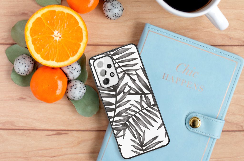 Samsung Galaxy A73 Bloemen Hoesje Leaves Grey B2C Telecom