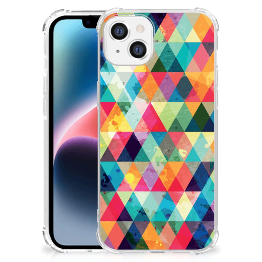 Apple iPhone 14 Plus Doorzichtige Silicone Hoesje Geruit