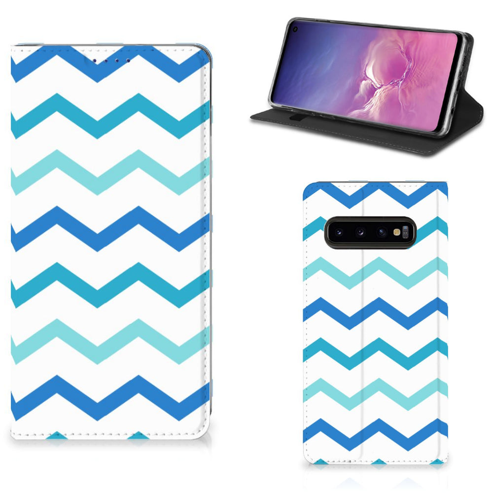 Samsung Galaxy S10 Hoesje met Magneet Zigzag Blauw
