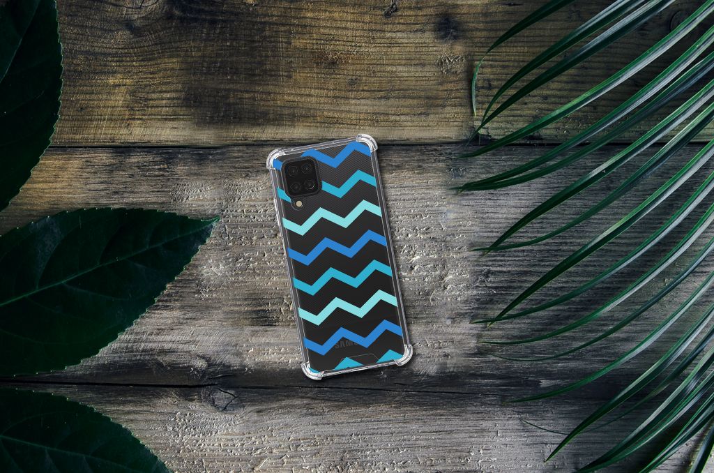 Samsung Galaxy A12 Doorzichtige Silicone Hoesje Zigzag Blauw - B2C Telecom
