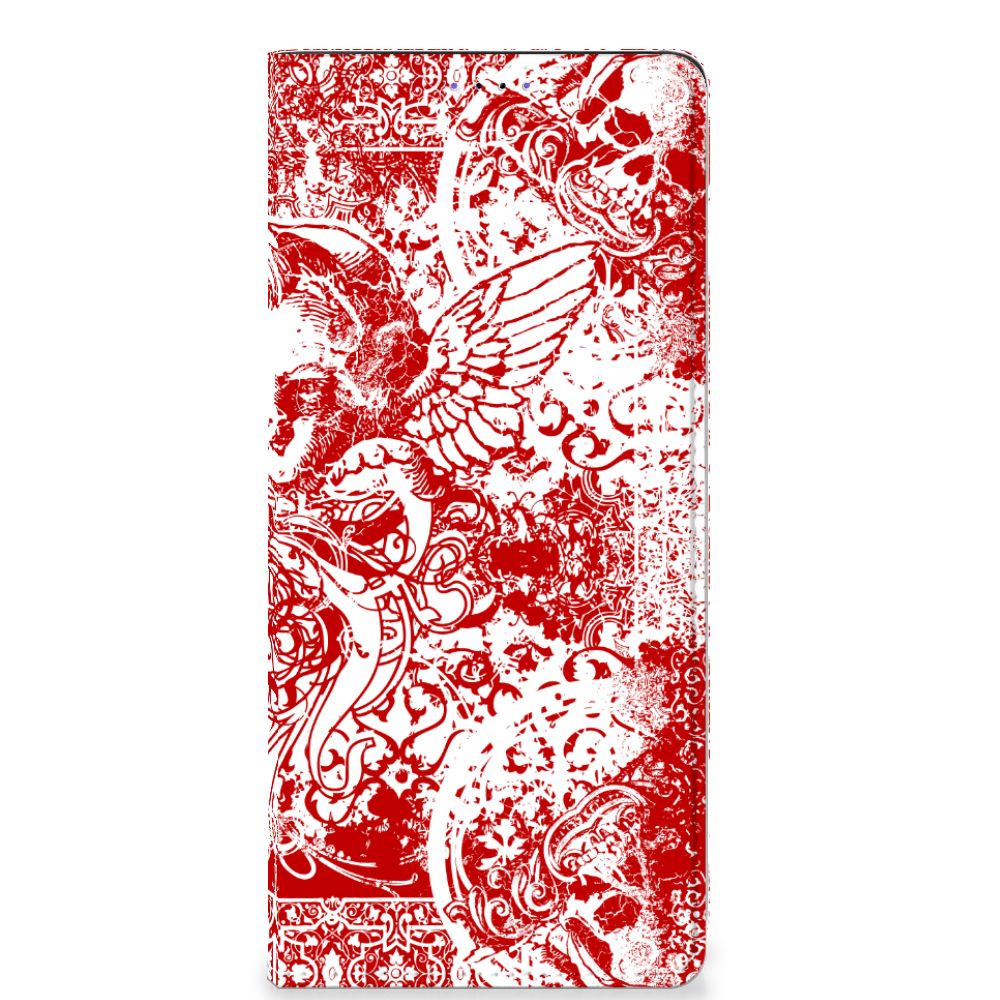 Mobiel BookCase Samsung Galaxy A22 5G Angel Skull Rood