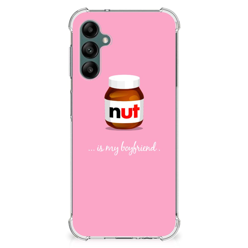 Samsung Galaxy A14 5G/4G Beschermhoes Nut Boyfriend met schattig Nut pot design op een roze achtergrond.