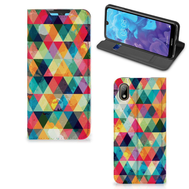 Huawei Y5 (2019) Hoesje met Magneet Geruit - B2C Telecom