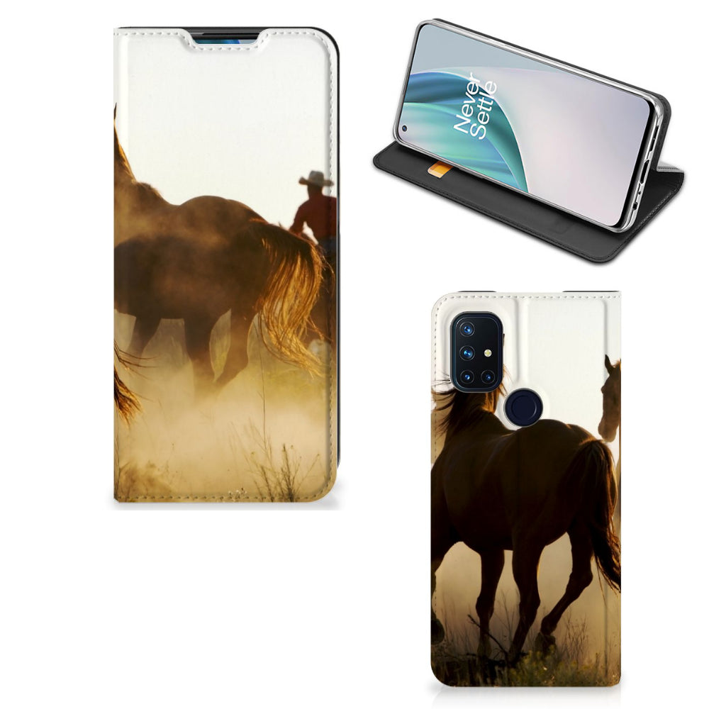 OnePlus Nord N10 5G Hoesje maken Design Cowboy met paard en cowboy in de achtergrond