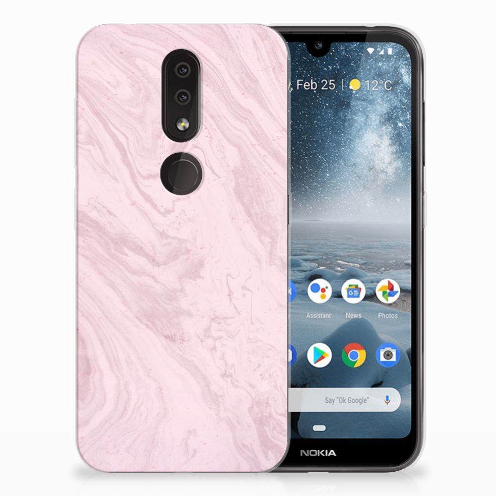 Nokia 4.2 TPU Siliconen Hoesje Marble Pink - Origineel Cadeau Vriendin