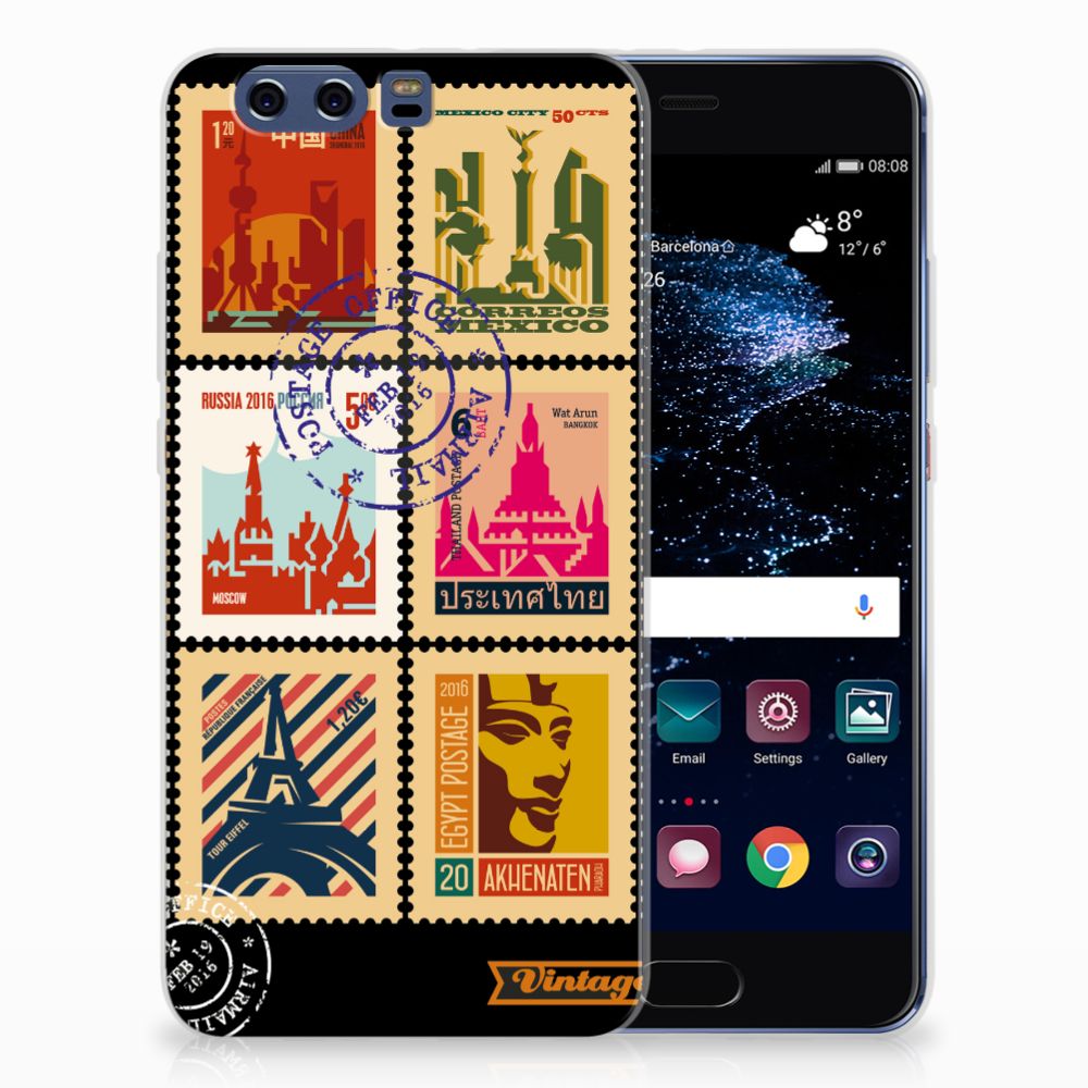Huawei P10 Plus Siliconen Back Cover Postzegels