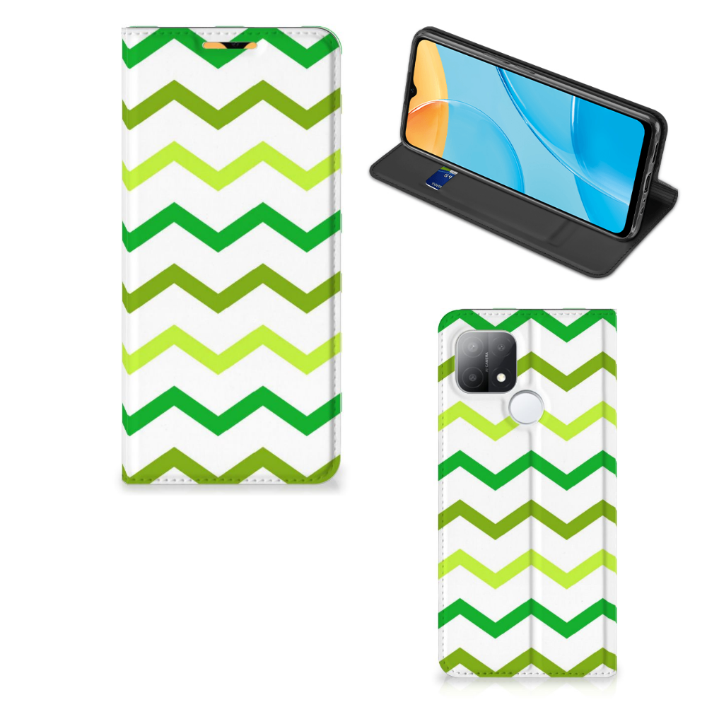 OPPO A15 Hoesje met Magneet Zigzag Groen - B2C Telecom