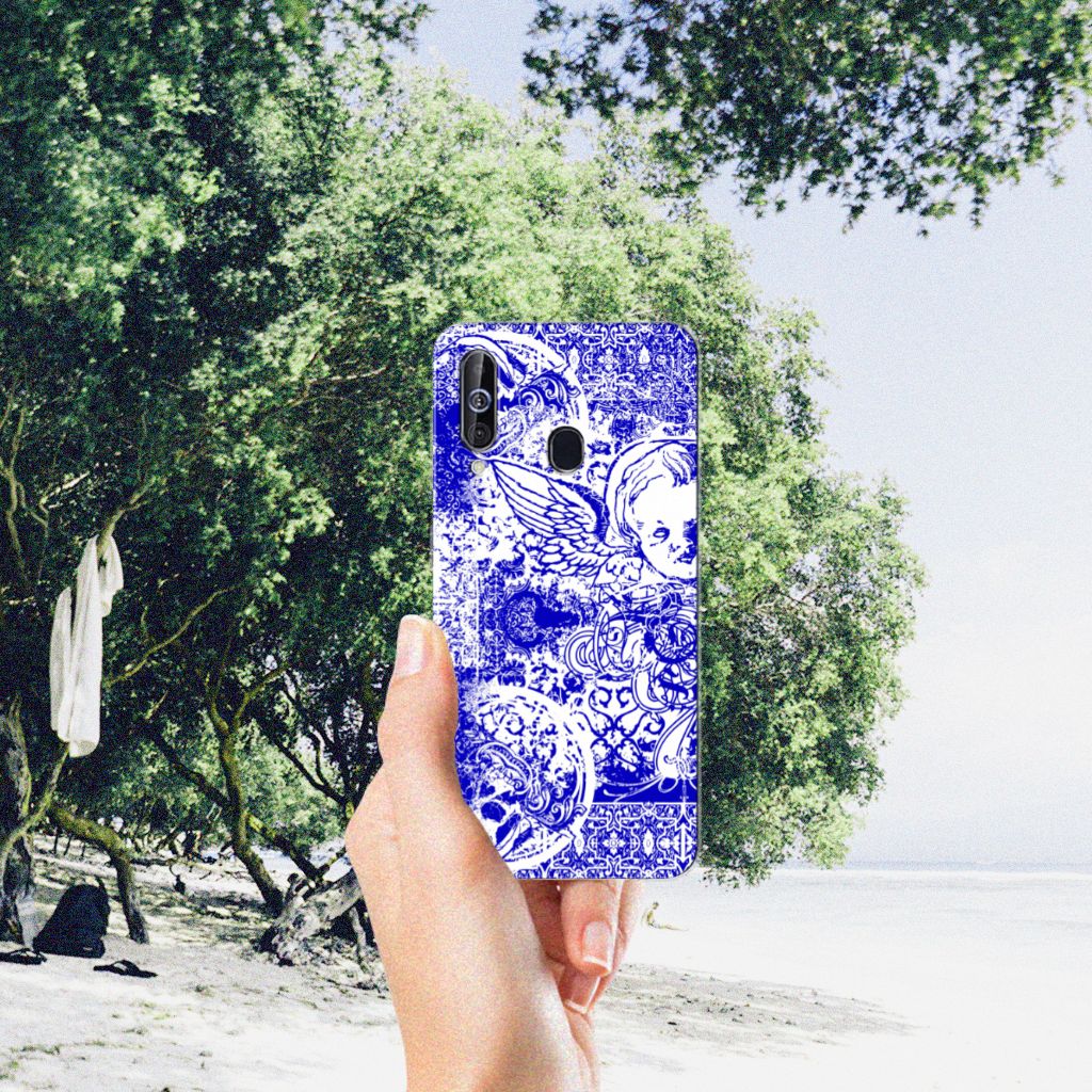 Silicone Back Case Samsung Galaxy A60 Angel Skull Blauw
