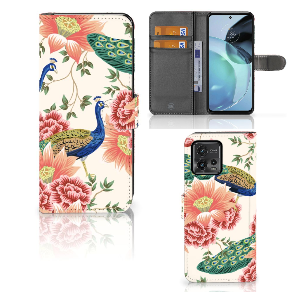 Telefoonhoesje met Pasjes voor Motorola Moto G72 Pink Peacock