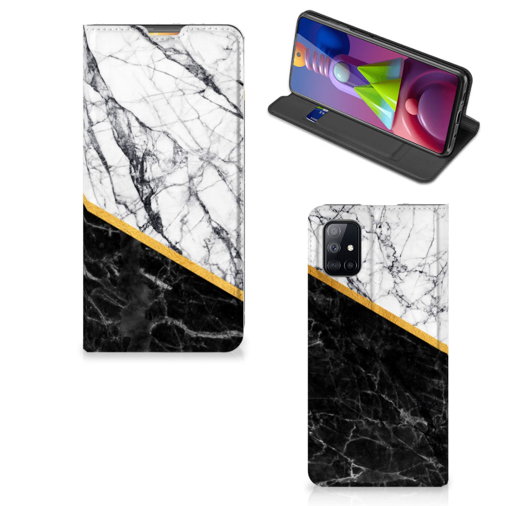 Samsung Galaxy M51 Standcase Marmer Wit Zwart - Origineel Cadeau Man
