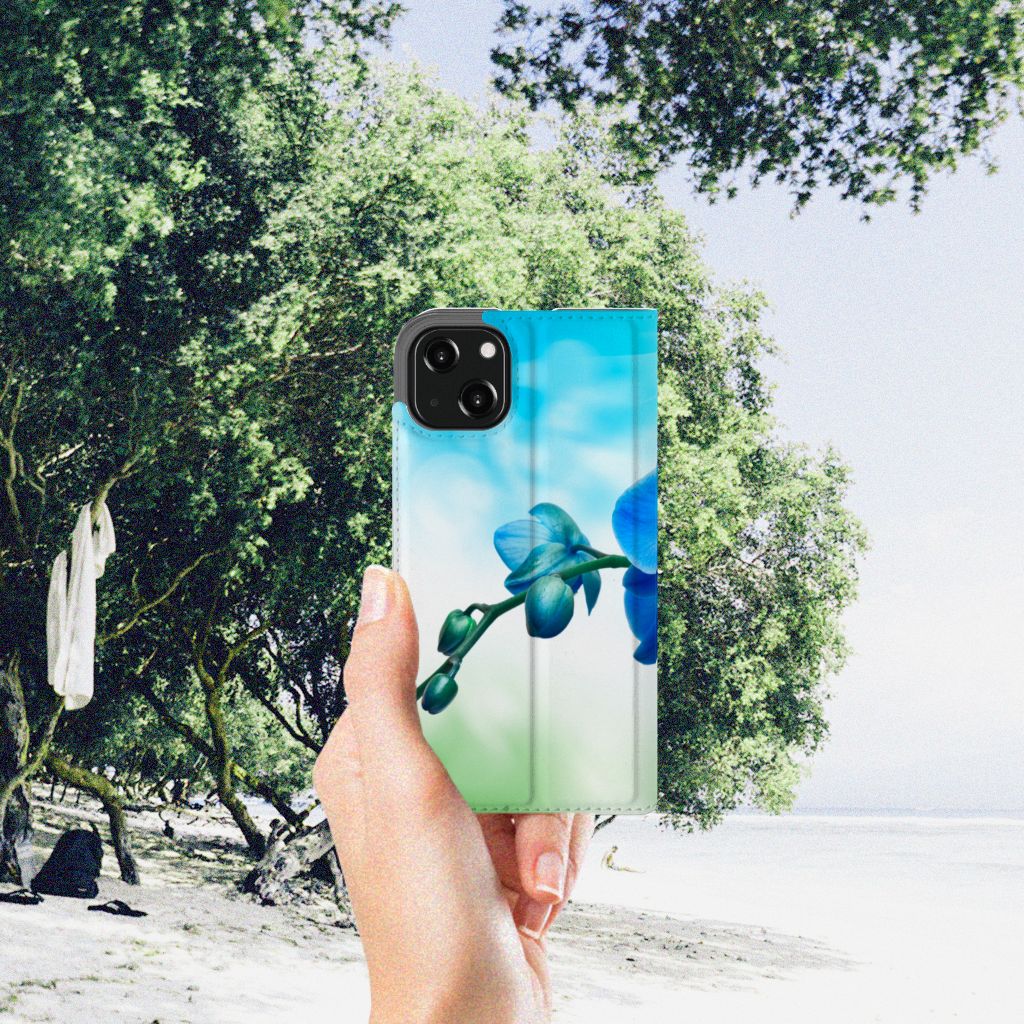 iPhone 13 Smart Cover Orchidee Blauw - Cadeau voor je Moeder