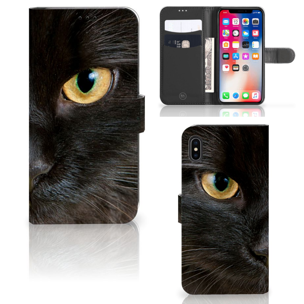 Apple iPhone Xs Max Telefoonhoesje met Pasjes Zwarte Kat