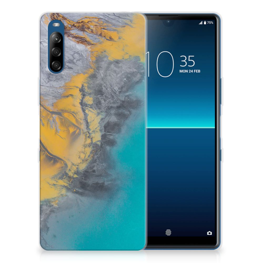 Sony Xperia L4 TPU Siliconen Hoesje Marble Blue Gold