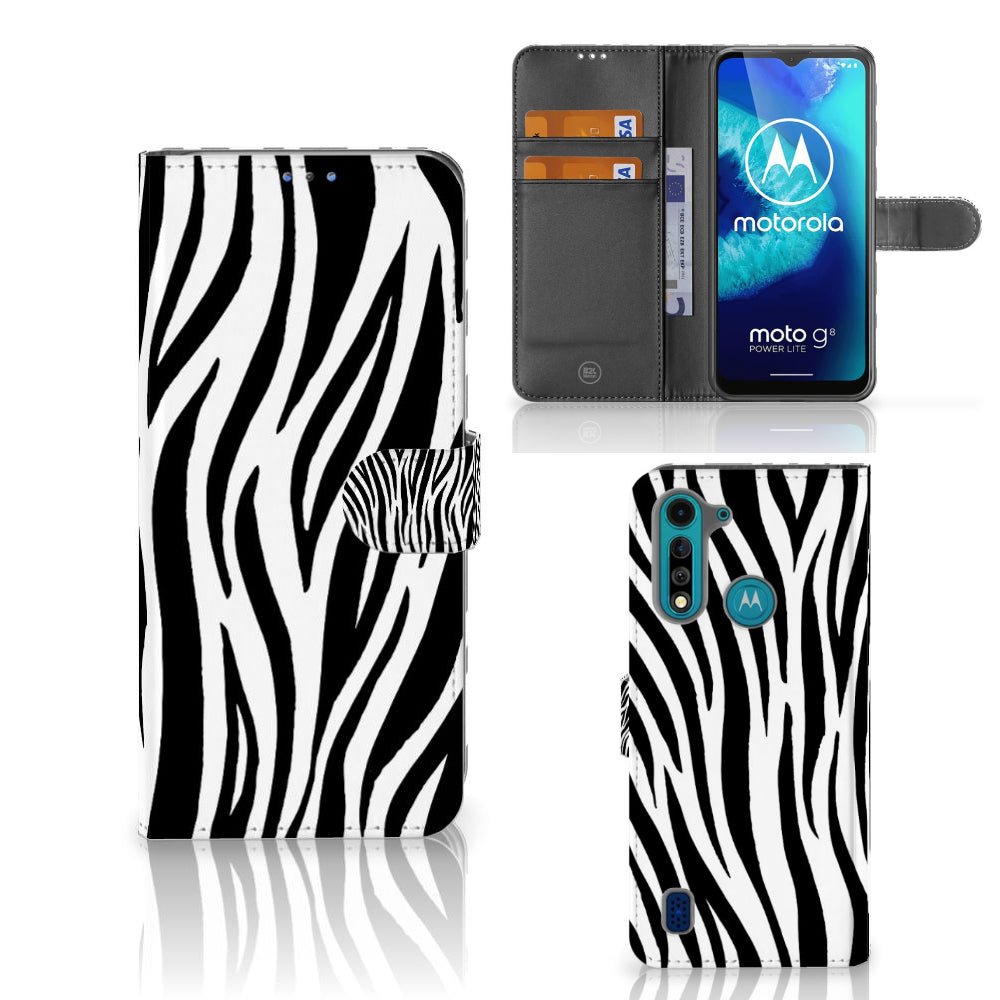 Motorola G8 Power Lite Telefoonhoesje met Pasjes Zebra