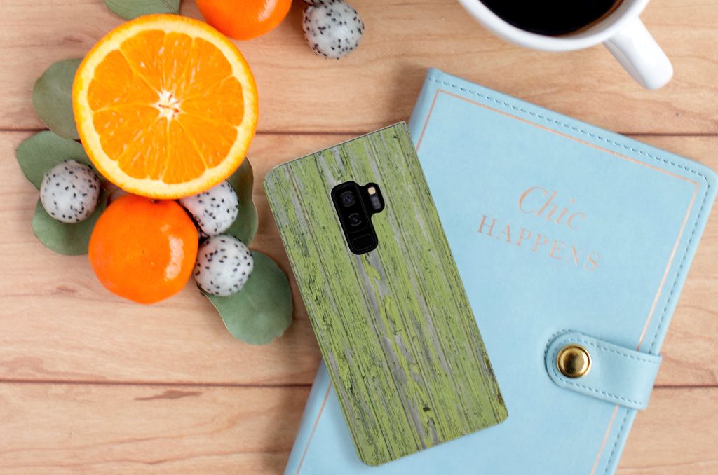 Samsung Galaxy S9 Plus Book Wallet Case Green Wood