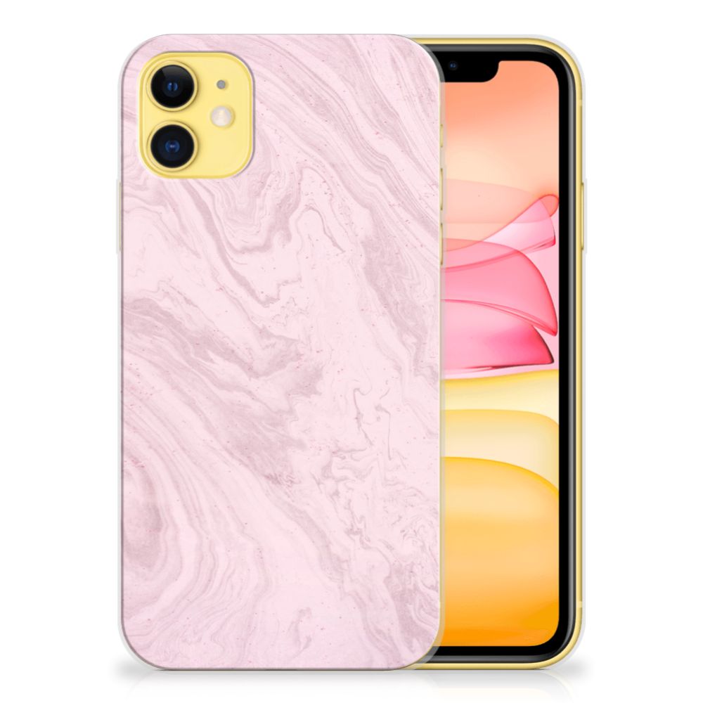 Apple iPhone 11 TPU Siliconen Hoesje Marble Pink - Origineel Cadeau Vriendin