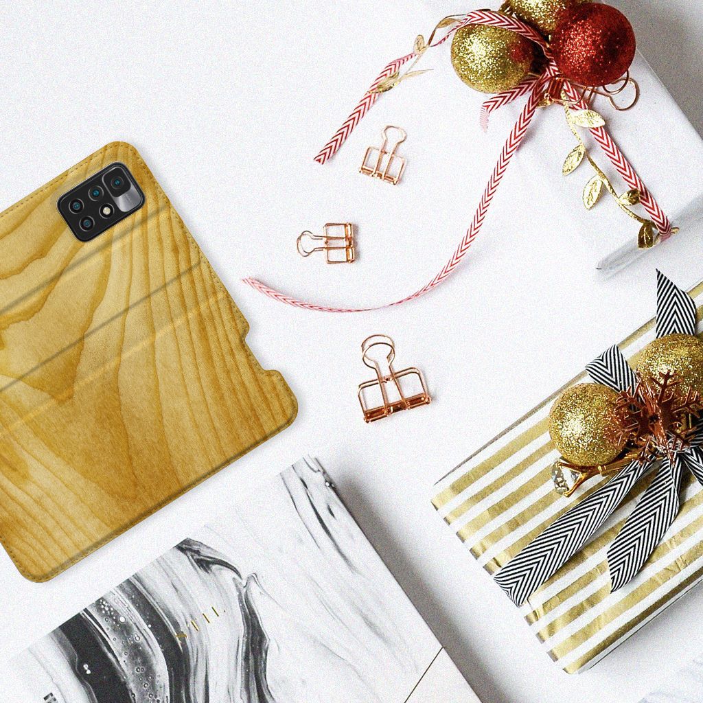 Xiaomi Redmi 10 Book Wallet Case Licht Hout - B2C Telecom
