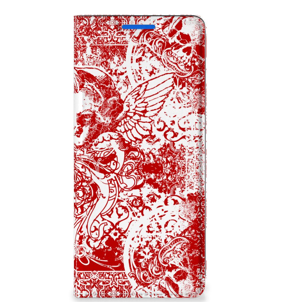 Mobiel BookCase OPPO Reno 6 Pro Plus 5G Angel Skull Rood - B2C Telecom