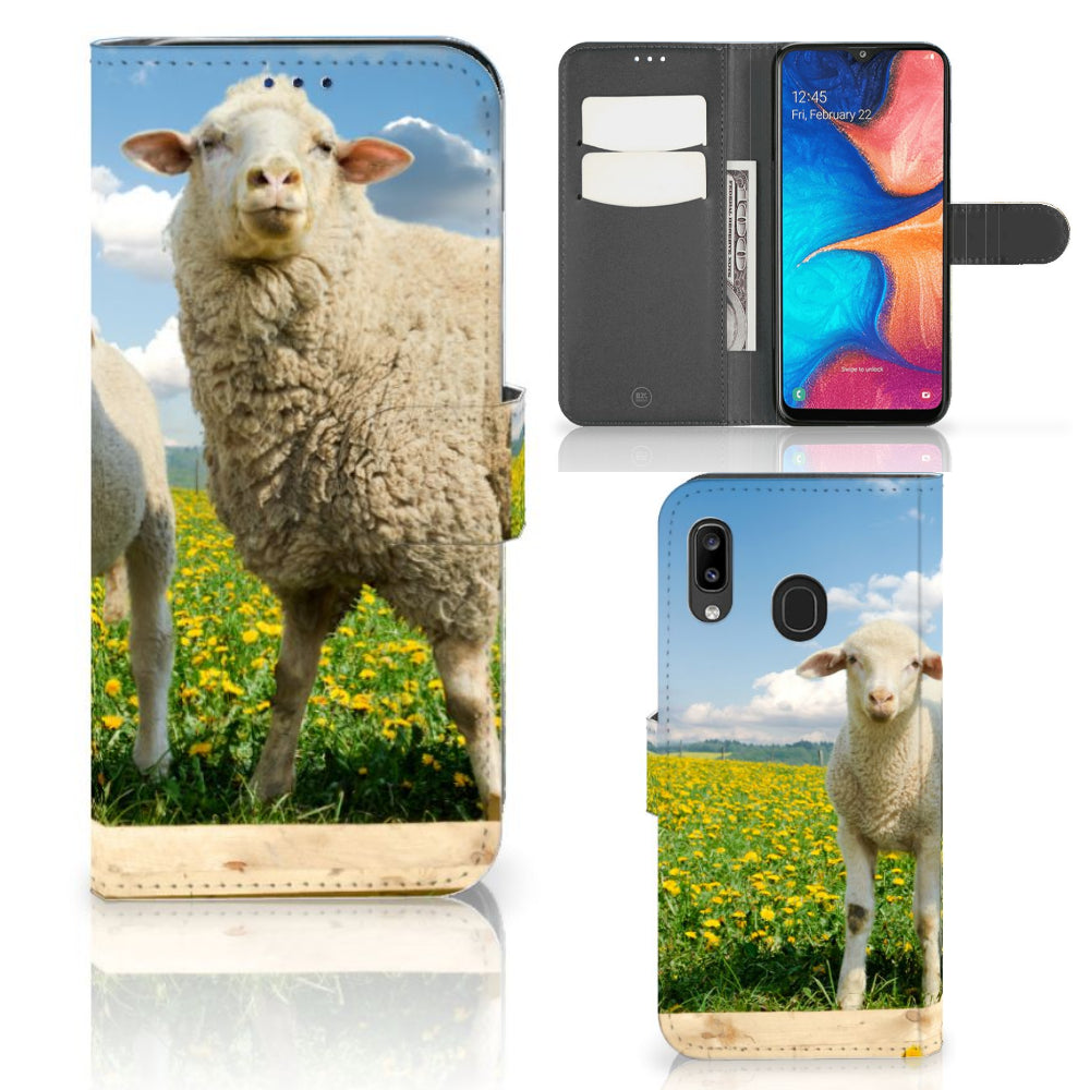 Samsung Galaxy A30 Telefoonhoesje met Pasjes Schaap en Lammetje