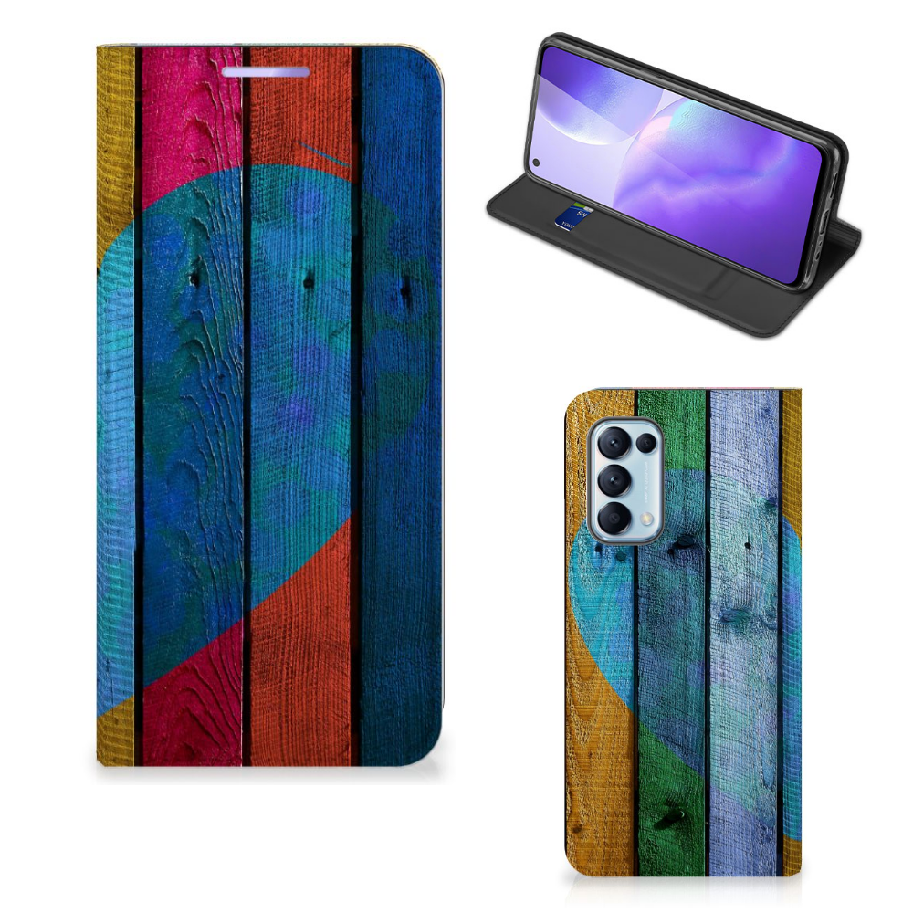 OPPO Find X3 Lite Book Wallet Case Wood Heart - Cadeau voor je Vriend - B2C Telecom