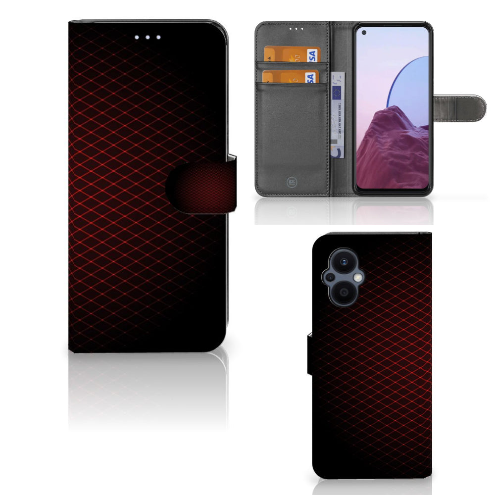 OPPO Reno 8 Lite | OnePlus Nord N20 Telefoon Hoesje Geruit Rood met ruimte voor 3 pasjes en strak design.