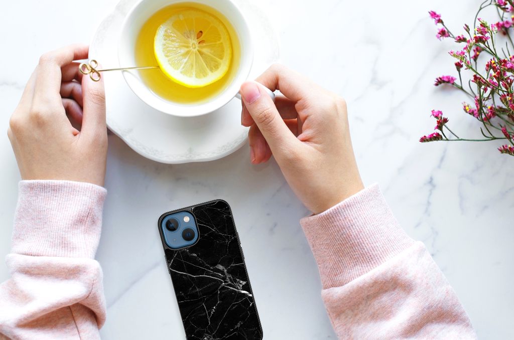 Apple iPhone 13 mini Marmeren Print Telefoonhoesje Marmer Zwart - Origineel Cadeau Vader B2C Telecom