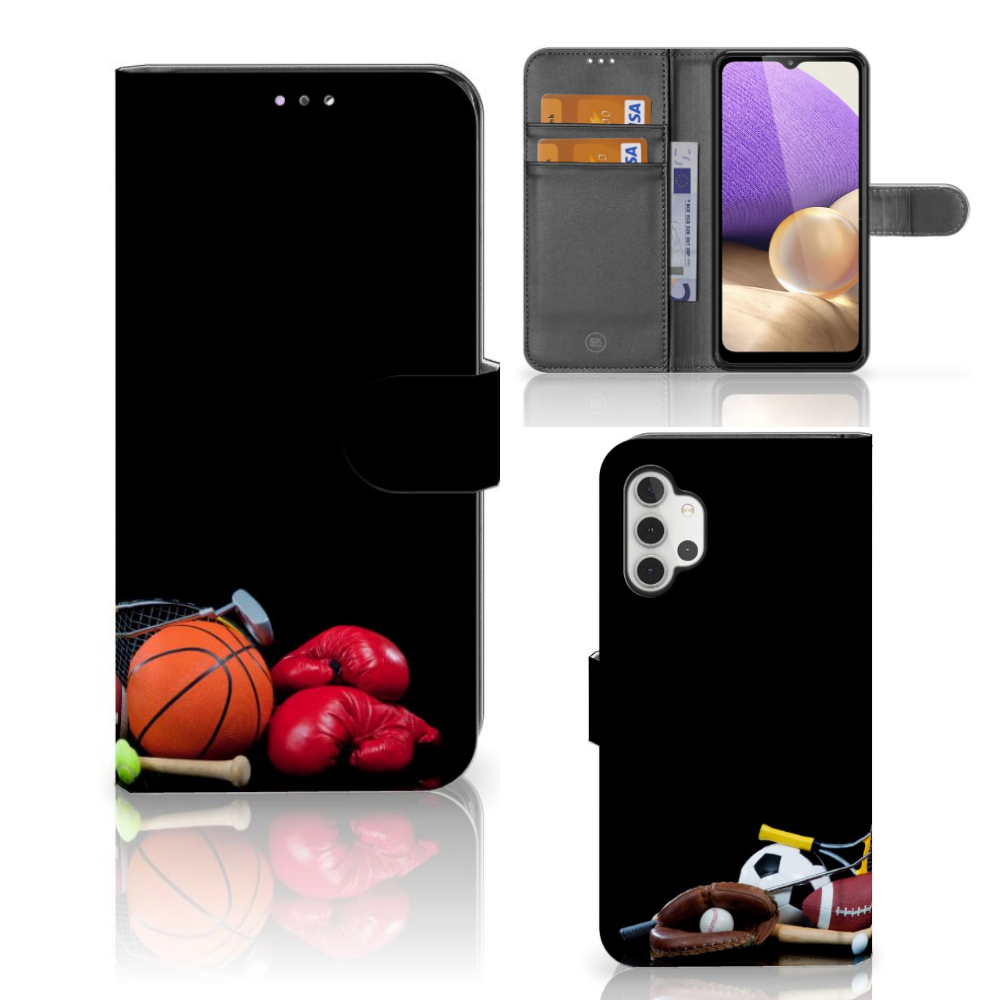 Samsung Galaxy A32 4G Wallet Case met Pasjes Sports met sportuitrusting en meerdere houders voor pasjes.