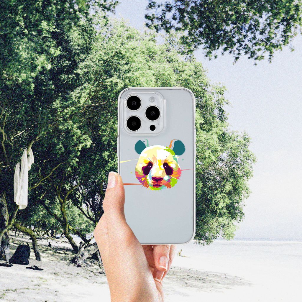 iPhone 15 Pro Max Telefoonhoesje met Naam Panda Color - kleurrijk panda design op een helder hoesje đŧ