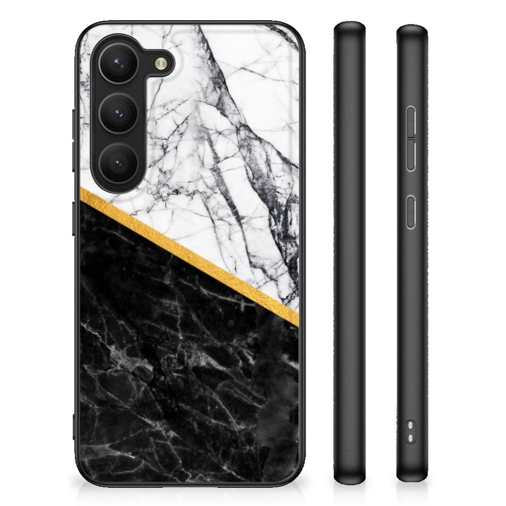 Samsung Galaxy S23 Marmeren Print Telefoonhoesje Marmer Wit Zwart - Origineel Cadeau Man B2C Telecom
