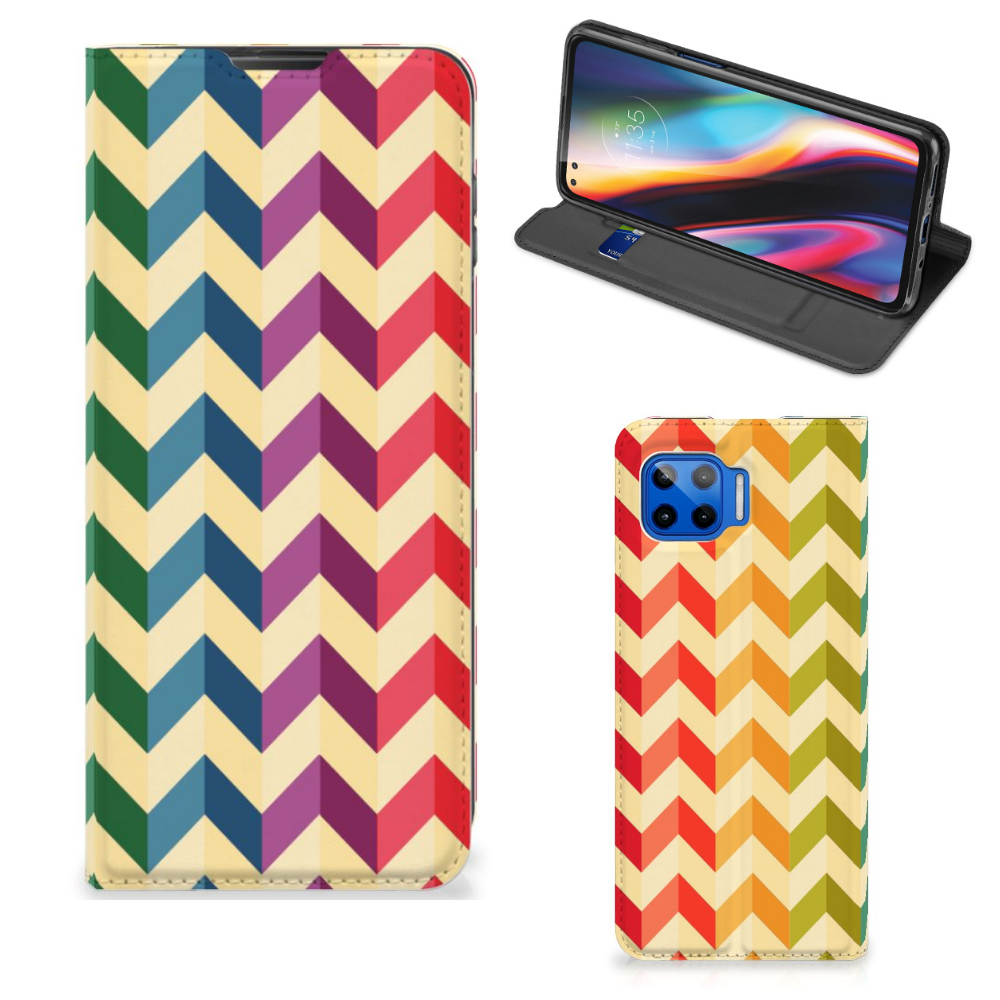 Motorola Moto G 5G Plus Hoesje met Magneet Zigzag Multi Color - B2C Telecom
