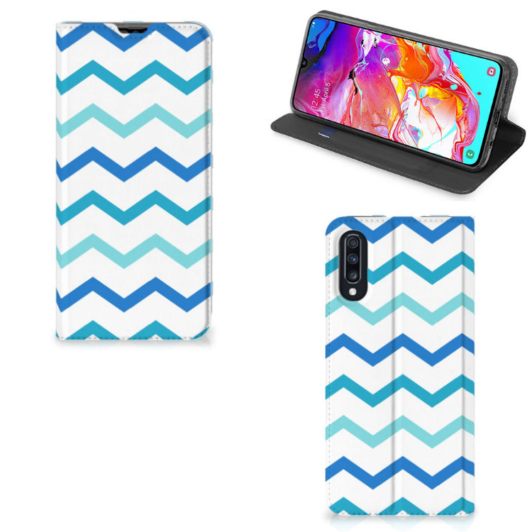 Samsung Galaxy A70 Hoesje met Magneet Zigzag Blauw