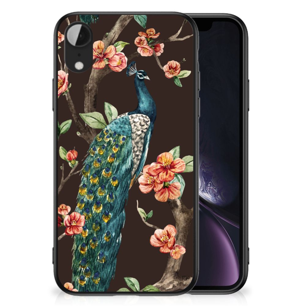 Apple iPhone XR Dierenprint Telefoonhoesje Pauw met Bloemen