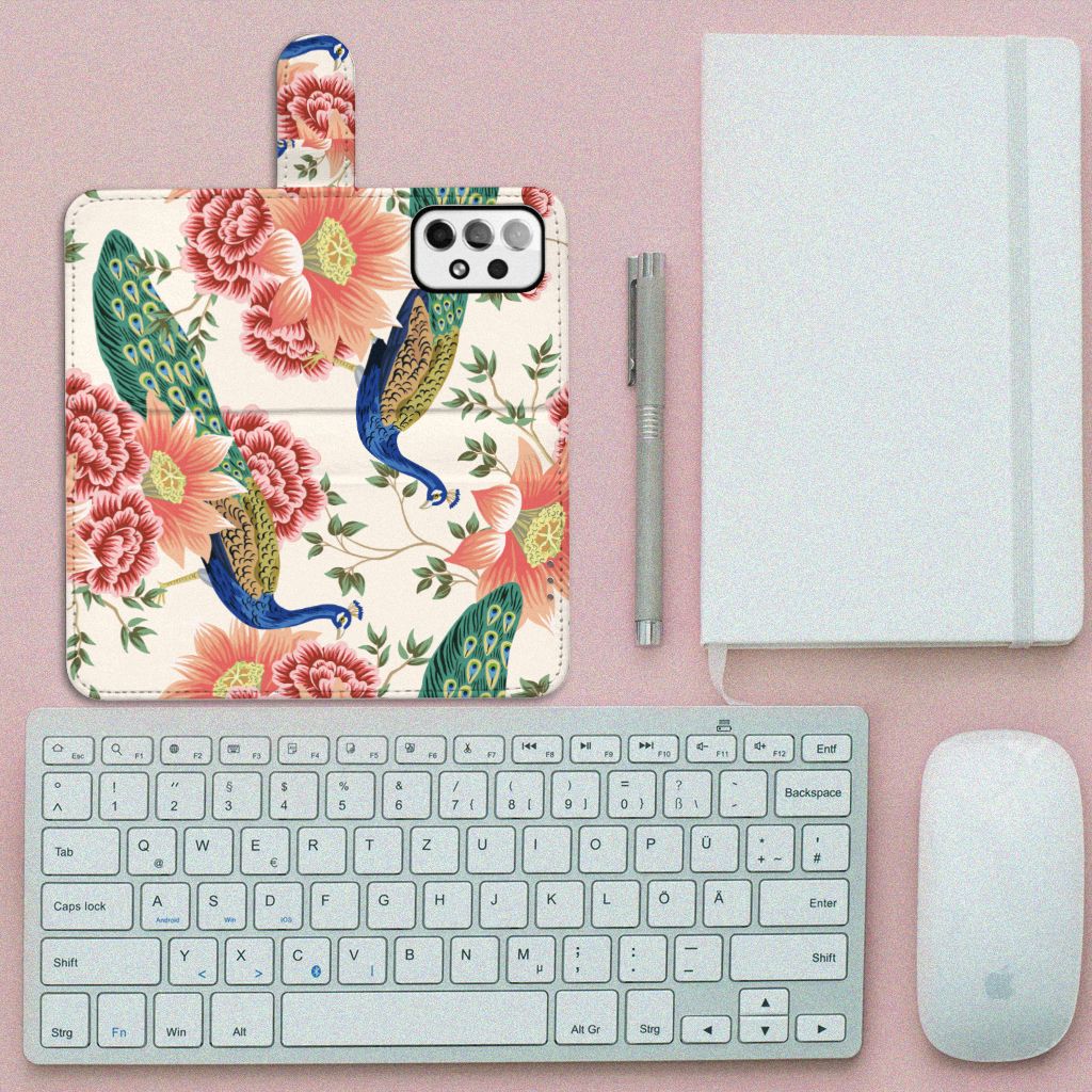 Telefoonhoesje met Pasjes voor Samsung Galaxy A73 5G Pink Peacock