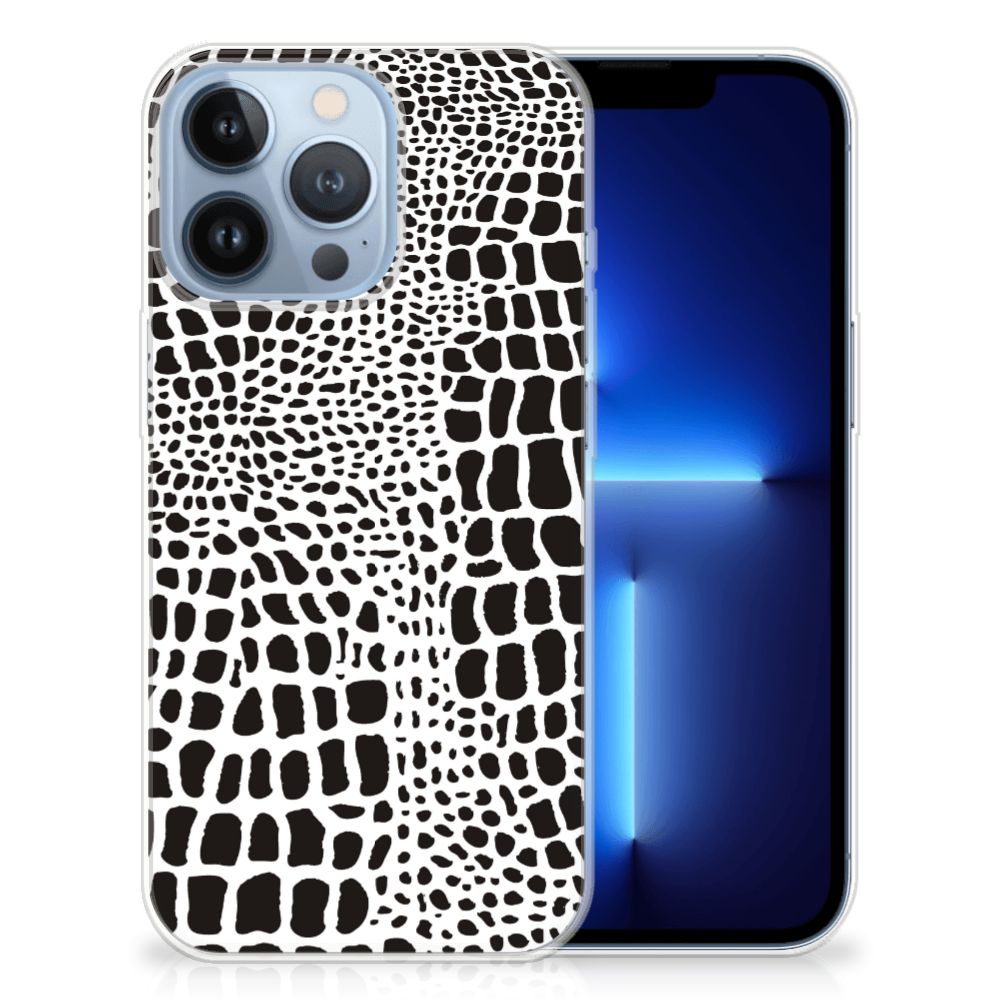 Apple iPhone 13 Pro TPU Hoesje Slangenprint met unieke zwart-witte slangenprint achterzijde.