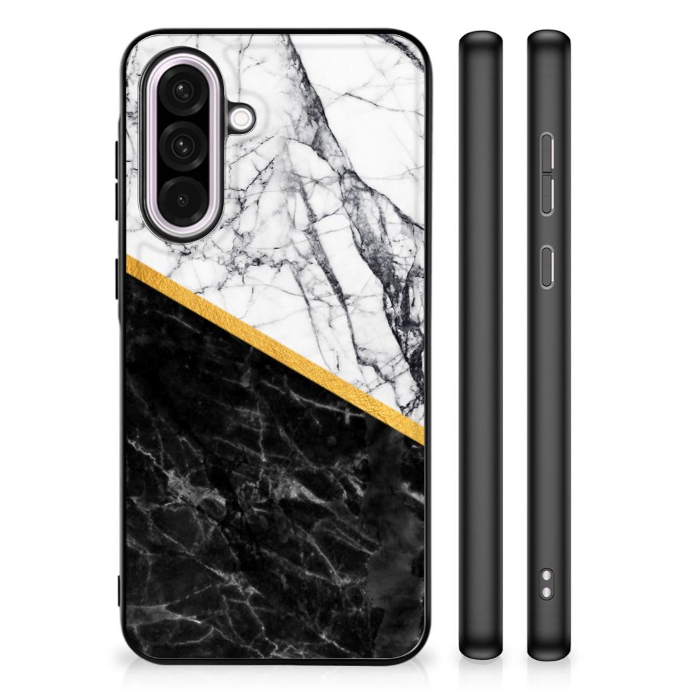 Samsung Galaxy A56 Marmeren Print Telefoonhoesje Marmer Wit Zwart - Origineel Cadeau Man