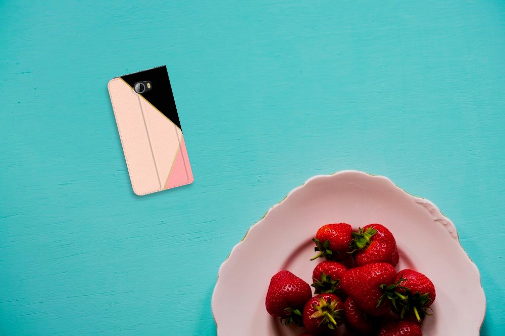 Huawei Y5 2 | Y6 Compact Stand Case Zwart Roze Vormen