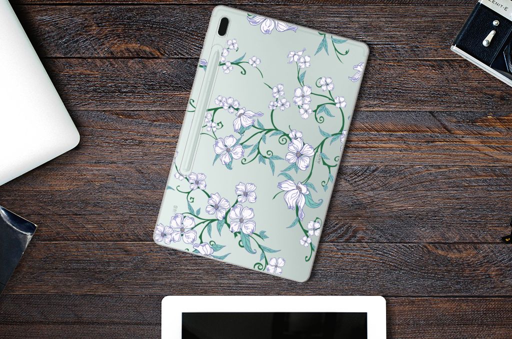 Samsung Galaxy Tab S7FE Uniek Siliconen Hoesje Blossom White - B2C Telecom